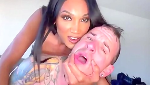 Two Trannies Humiliate A Gay Dude And Cum On His Asshole